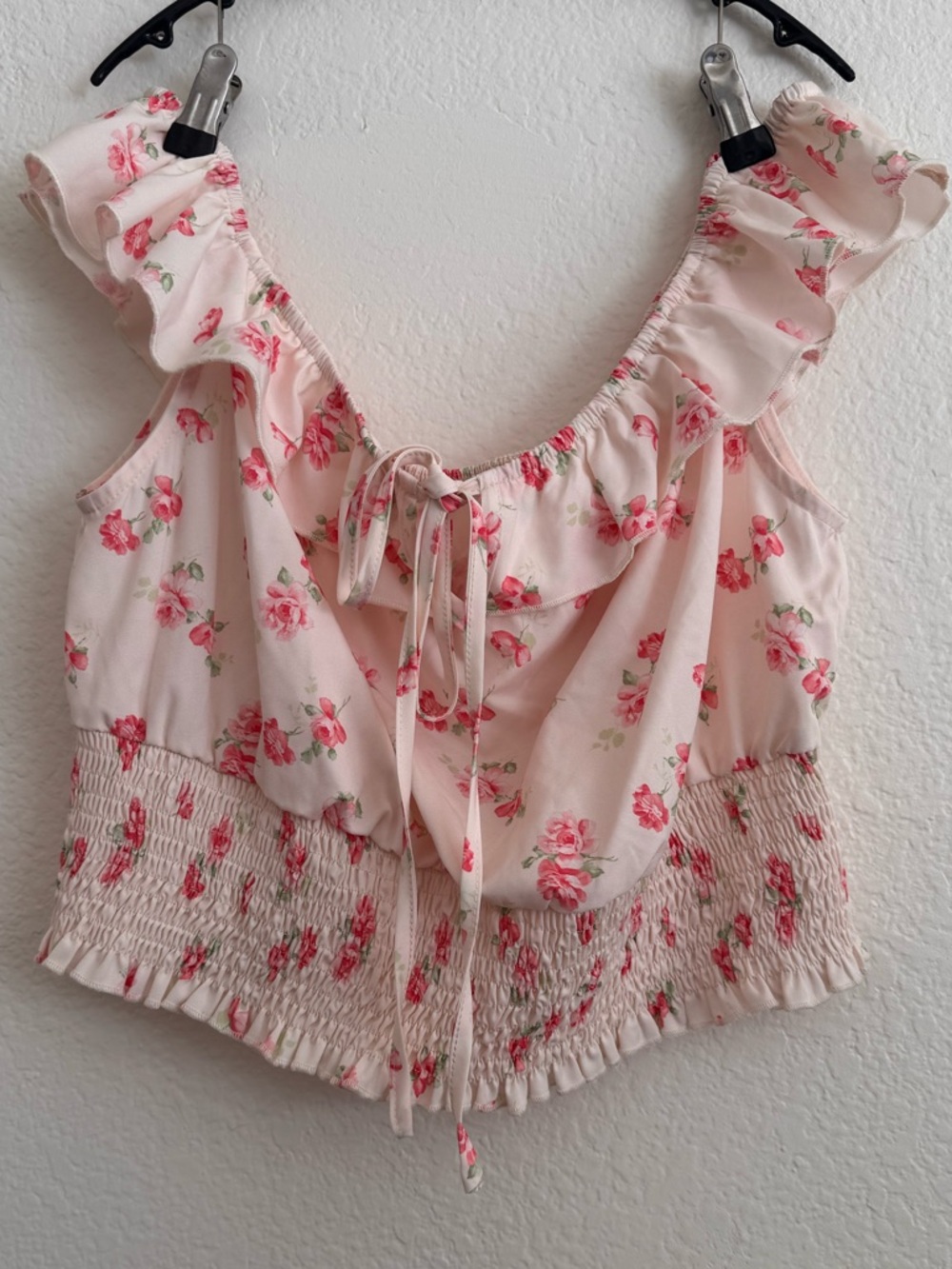 Ruffled Tie-Front Floral Camisole - Pink
